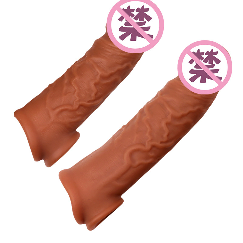Liquid Silicone Textured Penis Sleeve, Spiked Extender for Length and Girth, Manual Control - Image 4