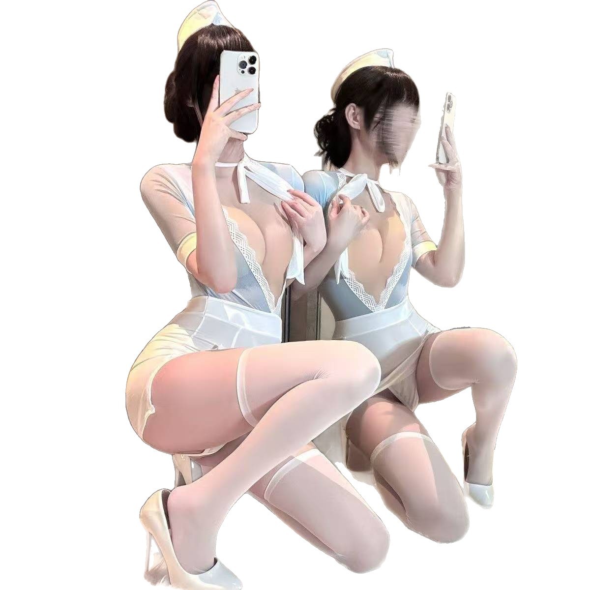 Maid Secretary Role-Play Uniform Set with Hat, Neck Tie, Hip-Hugging Skirt and Panties - Image 5