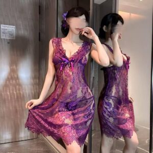 Plus Size Red Lace Babydoll Nightdress with Mesh Fabric and Roleplay Costume Style
