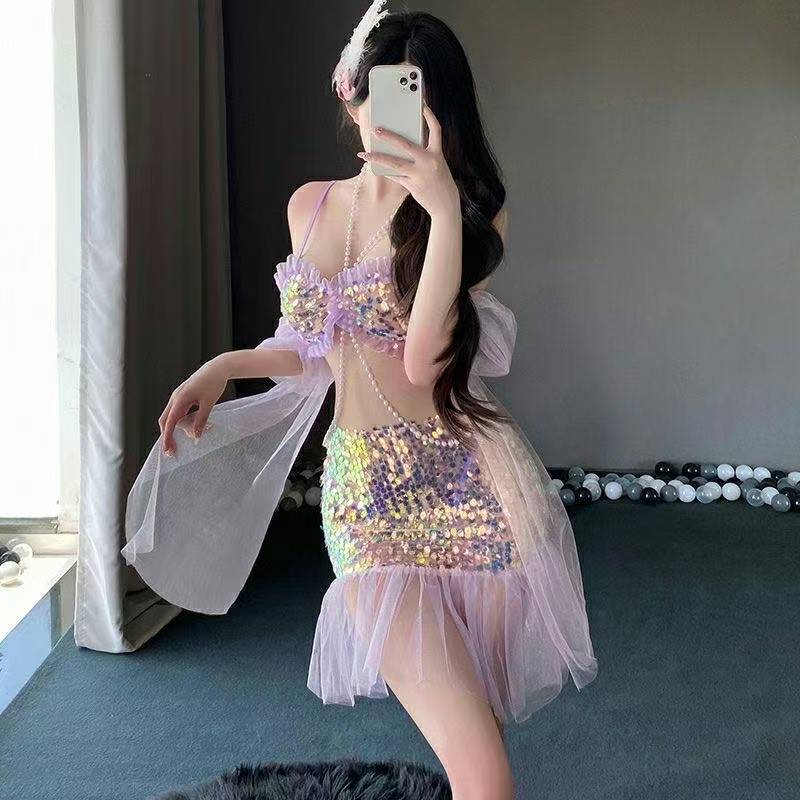 Mermaid Princess Adult Costume Set with Sequin Top, Bodycon Skirt and Thong - Image 2