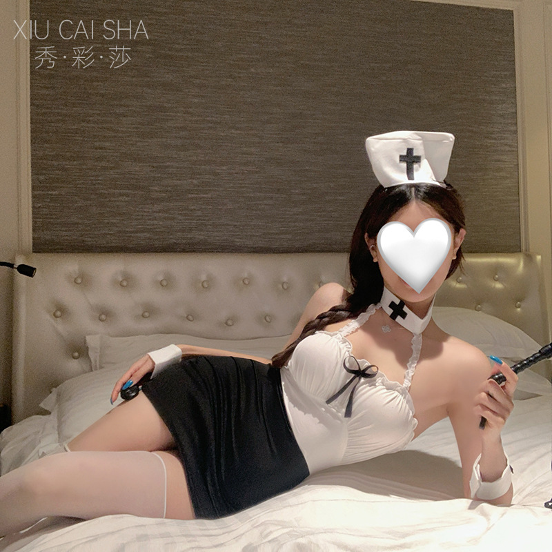 Nurse Role Play Lingerie Set with Headpiece, Mini Skirt, Wrist Bands and Thong - Image 2