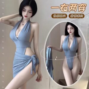 Secretary Roleplay Halter Jumpsuit Set with Detachable Mini Skirt