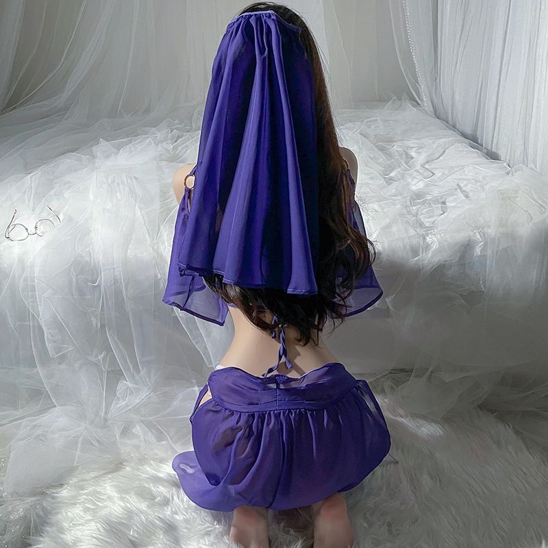Zixia Fairy Hanfu-Inspired Lace Babydoll Set with Veil, Tube Top, Dress and Panties - Image 2