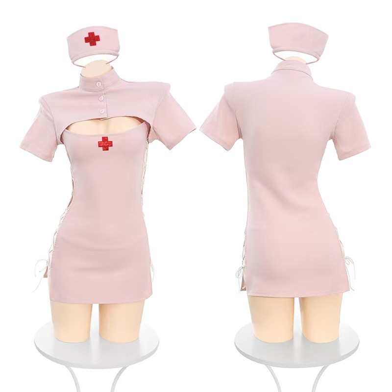 Nurse Roleplay Lingerie Set with Headband, Apron and White Stockings, One Size - Image 5