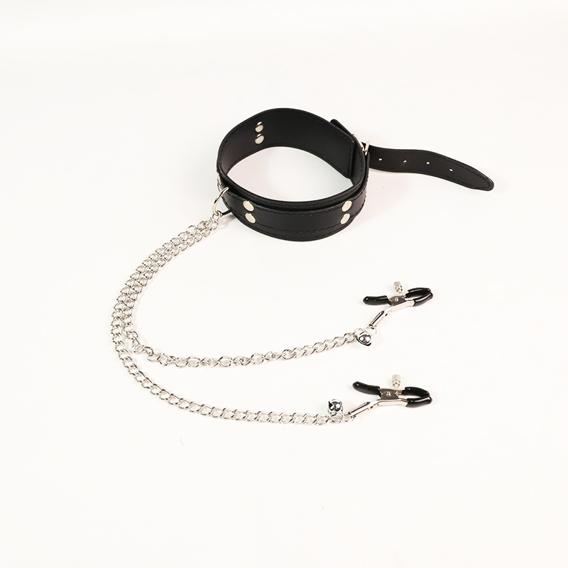 Lace Collar with Leash and Nipple Clamps, PU Restraint Set for Couples, Black - Image 5
