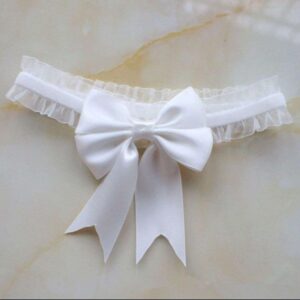 Lace Leg Ring Accessory with Bow Detail in Black, Includes Fishnet Stockings