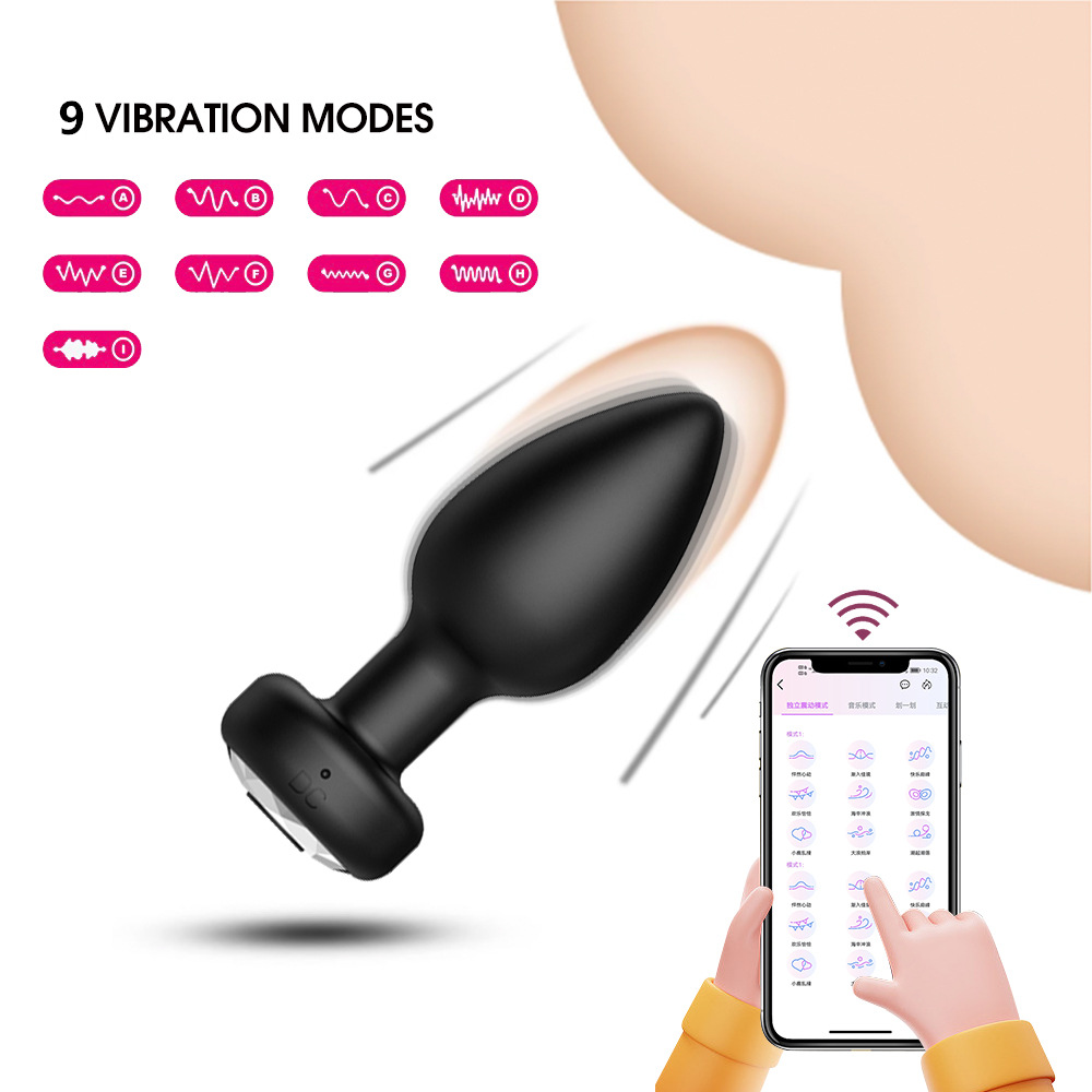 APP Remote Control Vibrating Anal Plug Set, 10 Frequencies, Silicone, Black, 4-Piece - Image 2