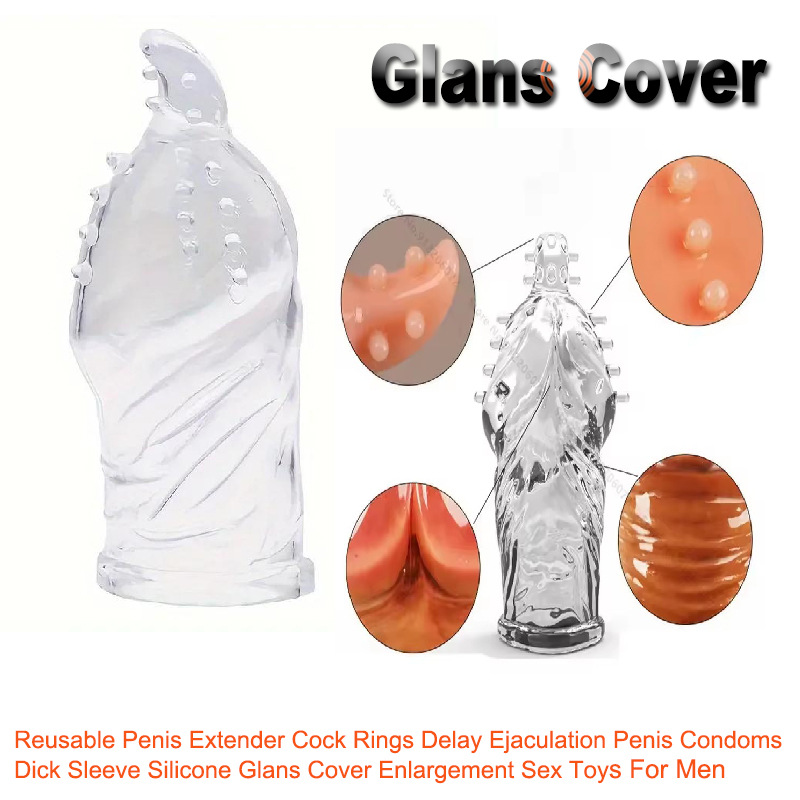 Textured Glans Condom Sleeve, Wolf-Tooth Stimulation, Transparent Soft Rubber, Manual Couples Toy - Image 3