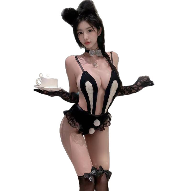 Bunny Girl Lingerie Costume Set with Stockings, Ears and Gloves - Image 5
