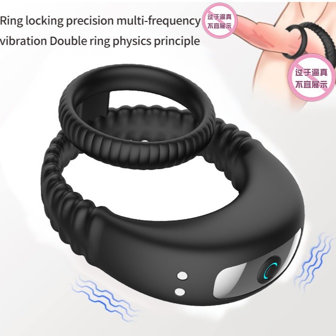Dual-Vibration Rechargeable Silicone Cock Ring with Locking Double-Band Design - Image 3
