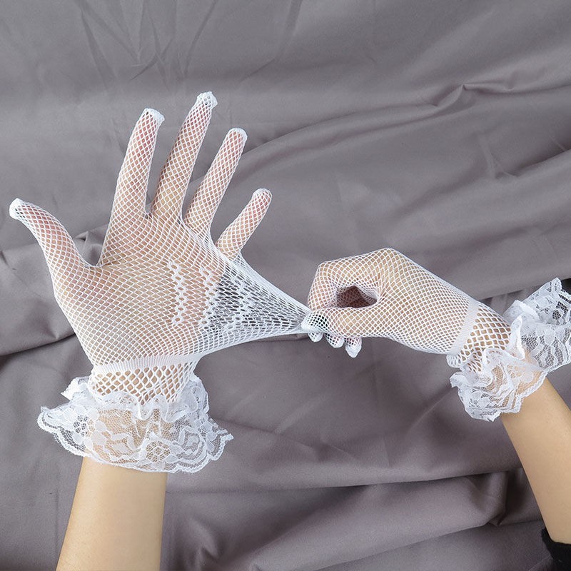 Black Lace Airplane Gloves for Women, Hollow Elastic Performance Gloves - Image 4