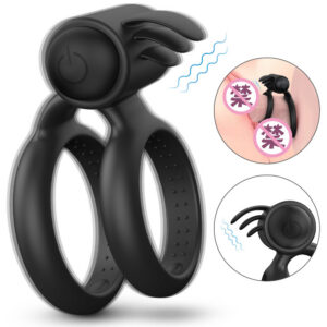 10-Frequency Vibrating Double Penis Ring, Tongue-Licking Couples Wearable, Silicone