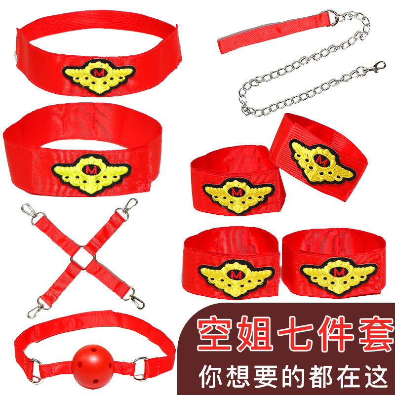 SM Seven-Piece Adult Couple Play Set with Handcuffs, Ball Gag, Whip, Nipple Clamps, Candle and Sheet - Image 2