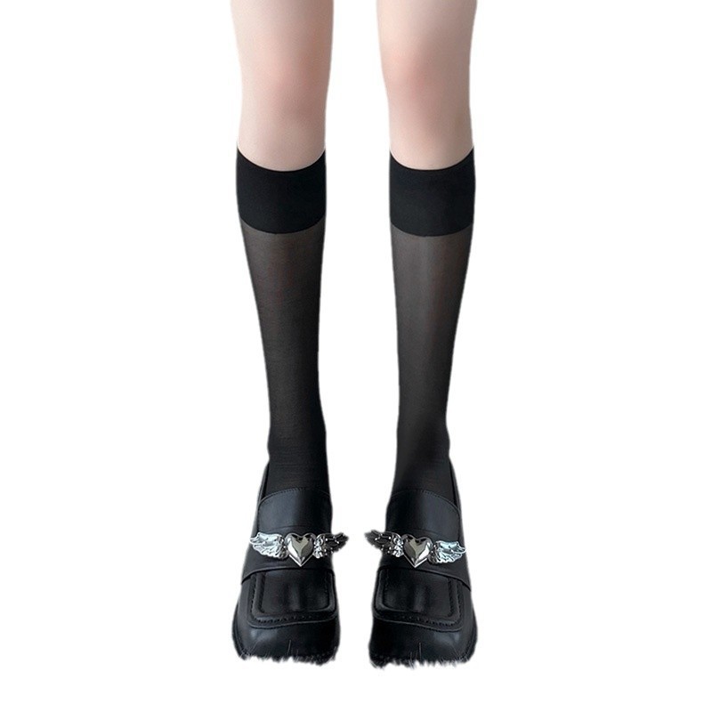 Feimu Mid-Calf Stockings 7230 Black Sheer Solid Color - Image 5