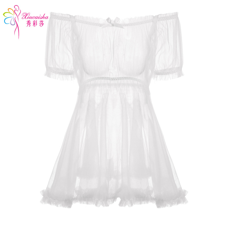 Sheer Mesh Babydoll Nightdress with Matching Panty, Pink One Size - Image 5