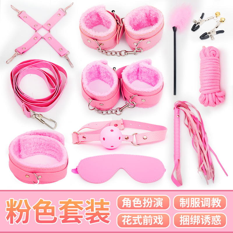 Leather Bondage Set 10-Piece with Plush Lining, Restraints and Whip, Black - Image 4