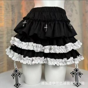 Gothic Dark Style Tutu Skirt with Bubble Shorts, White One Size Polyester Layered Mini