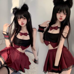 JK Campus Uniform Costume Set with Butterfly Socks and Cat Ear Headband