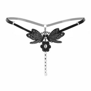 Women's Embroidered Pearl G-String Low Waist Adjustable Transparent Lingerie