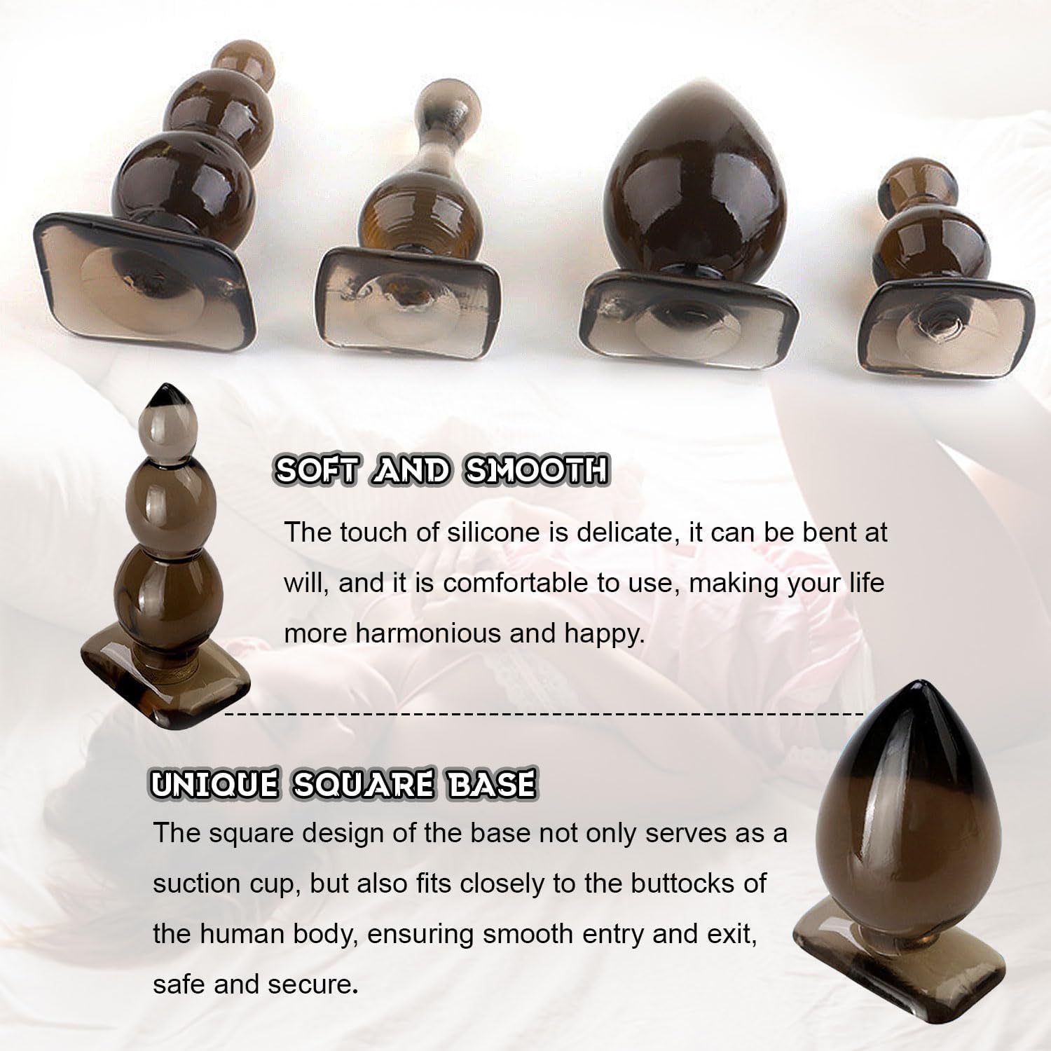 Black TPE Anal Plug Set for Men and Women, Flexible Anal Strips for Beginners - Image 3