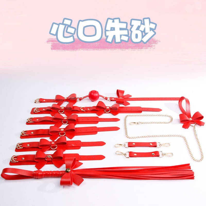 Jiuai SM Bow Binding Set with Handcuffs, Ball Gag, Whip and Nipple Clamps - Image 2