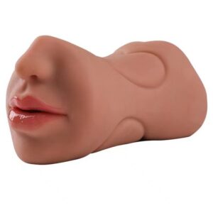 Mouth, Vaginal and Anal Triple-Entry Masturbator, Reverse-Molded TPE, Dark Brown