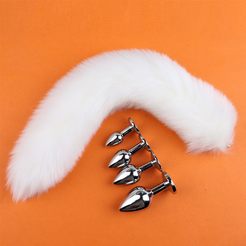 Metal Anal Plug with Detachable White Fox Tail, Adult Training Toy - Image 4