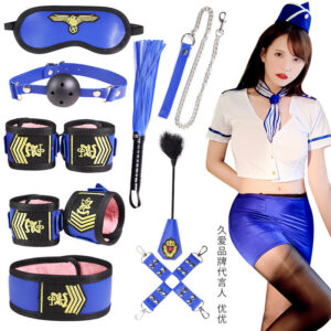 Jiuai SM Bondage Set 9-Piece PU Restraint Kit with Handcuffs and Nipple Clamps