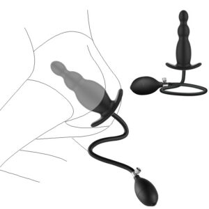 Inflatable Silicone Anal Plug Prostate Massager, Manual Control, Black
