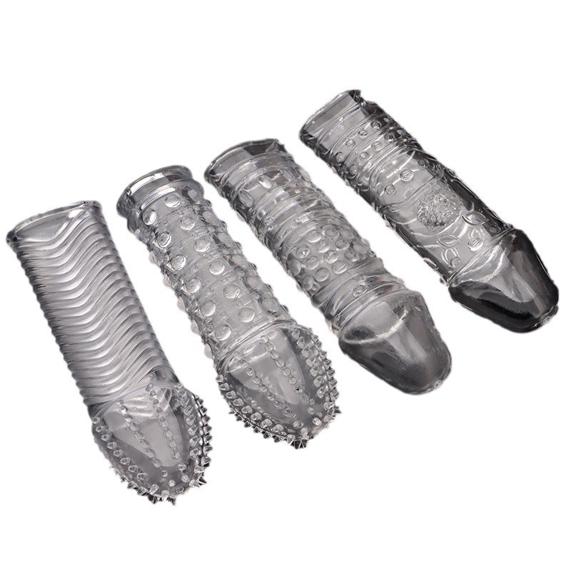 Textured TPE Penis Cover Sleeve, Transparent Wolf-Tooth Stimulation Design - Image 5