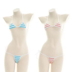 Three-Point Striped Lingerie Set with Split Bra and Panties in Pink