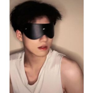 Jiuai SM Blackout Eye Mask PU Leather Bondage Sleep Mask for Adults