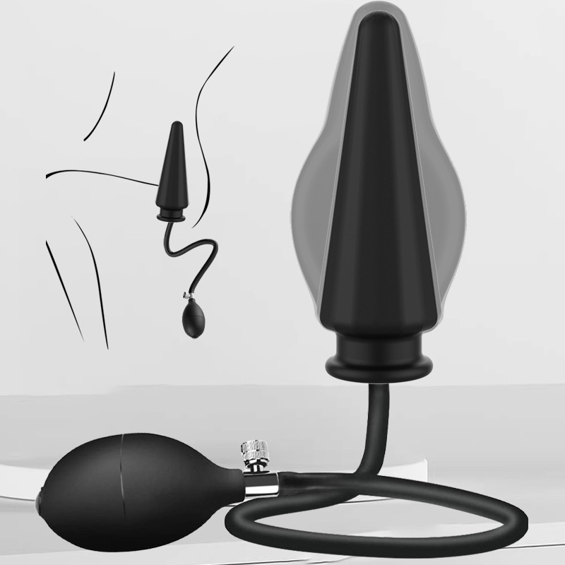 Inflatable Silicone Anal Plug, Manual-Control Prostate Training Device, Black - Image 2