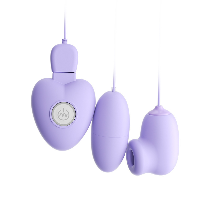 Sucking and Vibrating Egg Set with Wired Remote, Silicone and ABS, Purple - Image 5