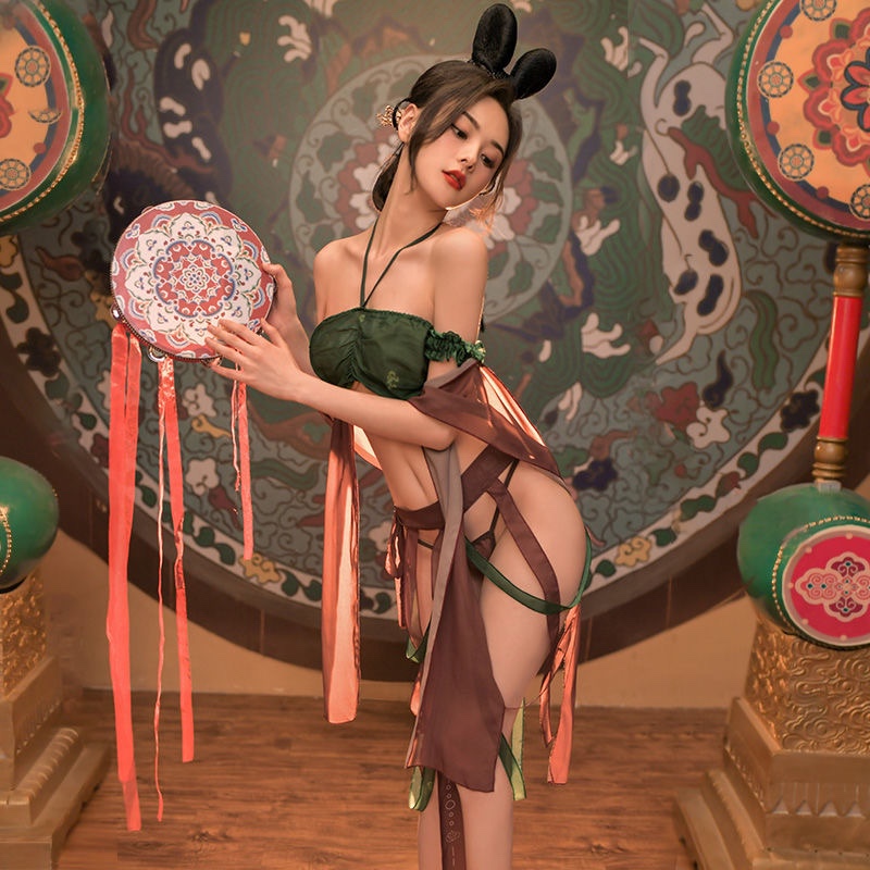 Dunhuang Apsara Hanfu Cosplay Lingerie Set, Black Mesh with Garters, Women's Pajama Suit - Image 3
