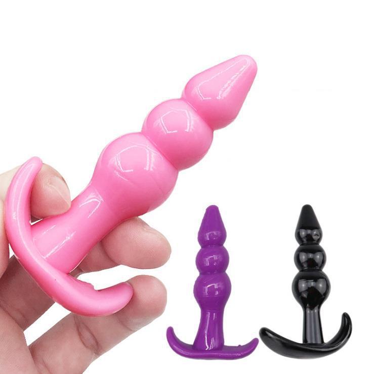 Lian Zhu G-Spot Anal Plug with Pull Bead Tail, Mini Triple-Bead Design, Pink TPR - Image 3