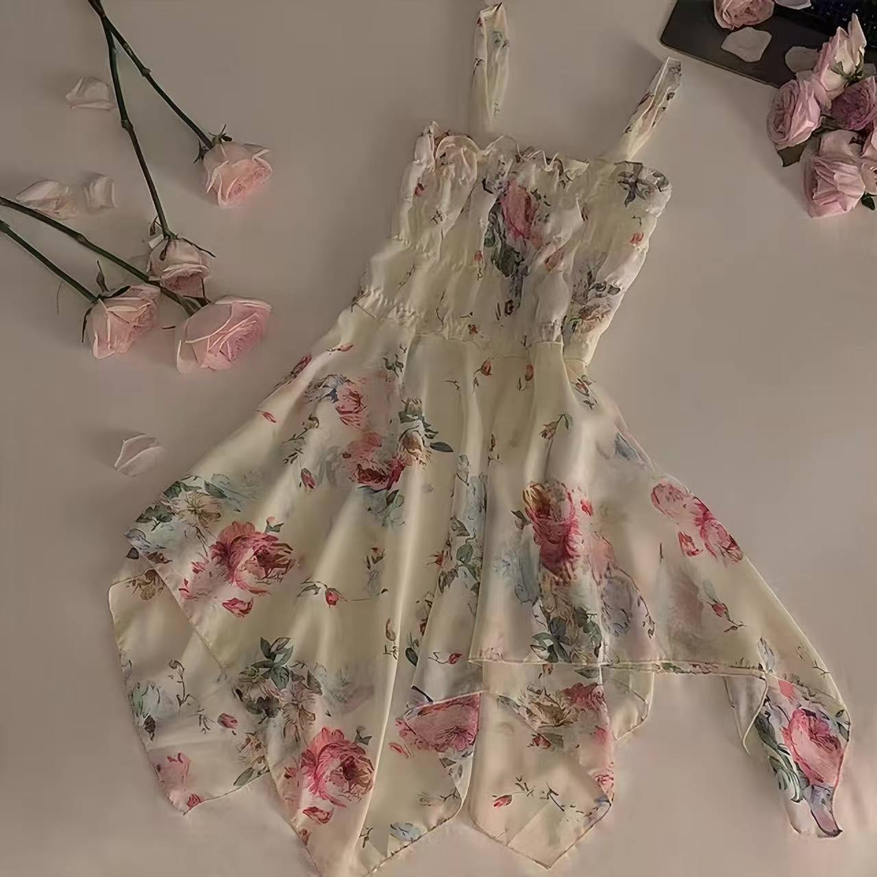 Floral Lace-Trim Slip Dress Pajama Set, Sheer Mesh Overlay, One Size - Image 3