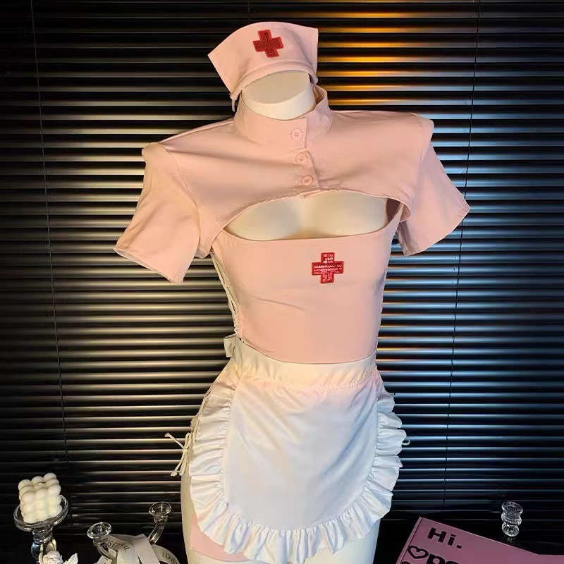 Nurse Roleplay Lingerie Set, Polyester Uniform Costume with Bag Packaging - Image 3