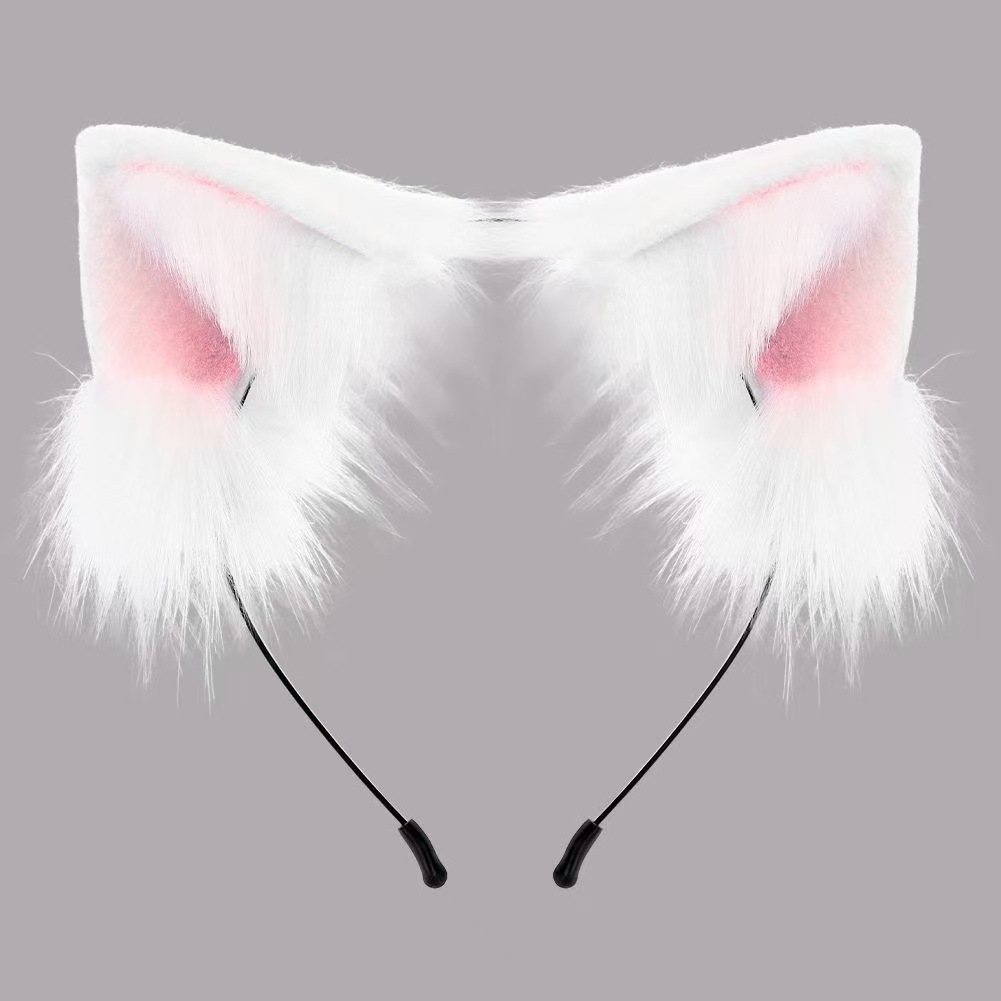 Cute Lolita Cat Ear Headband for Women, Plush Cat Girl Cosplay Hairband, White Maid Animal Ear Headwear - Image 2