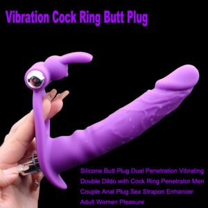 Vibrating Dual-Plug Penis Ring Silicone Wearable Couples Vibrator
