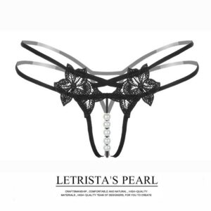 Women's High-Waist Seamless Thong in Pink with Hollow-Out Pearl Detail