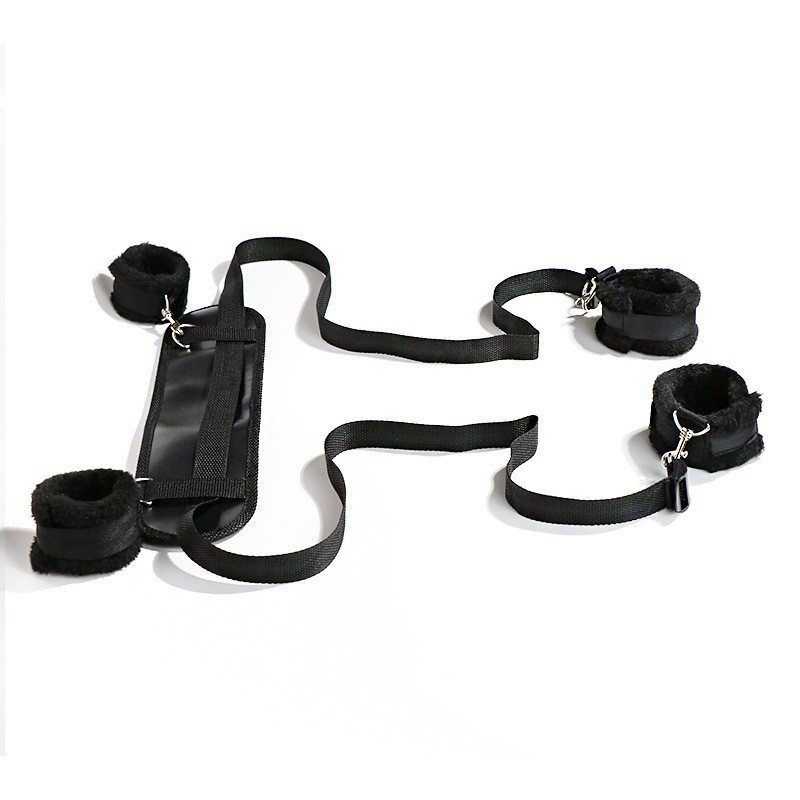 Bed Restraint Set with Nylon Straps and Plush Cuffs, Black Adult Couple Bondage Kit - Image 3