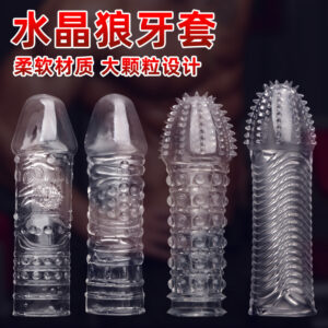 Textured TPE Penis Cover Sleeve, Transparent Wolf-Tooth Stimulation Design