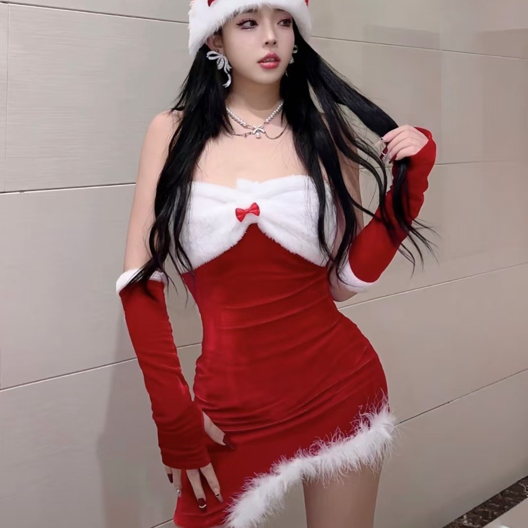 Bunny Christmas Costume Set with Hooded Ears and Sleeves, Red Polyester One-Size - Image 3