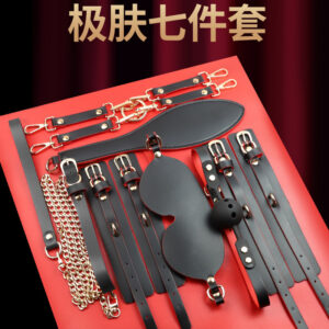 SM Seven-Piece Couple Restraint Set with Handcuffs, Silicone, PVC and Metal, Pink