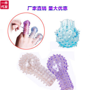 Finger Sleeve Stimulation Set with Textured Wolf Teeth and Crystal Granules, Purple TPE