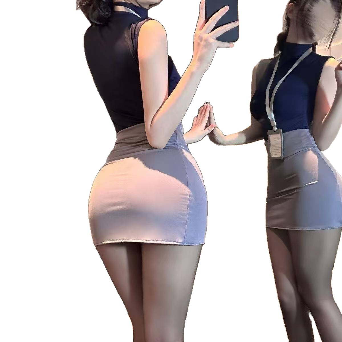 Secretary Roleplay Lingerie Set with Slim Sleeveless Top and High-Waist Skirt - Image 5