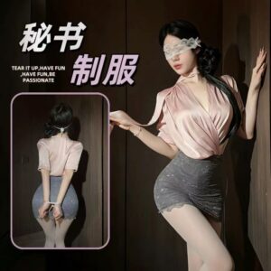 Secretary Uniform Cosplay Set for Women with Shirt, Bodycon Skirt, Blindfold and Tights