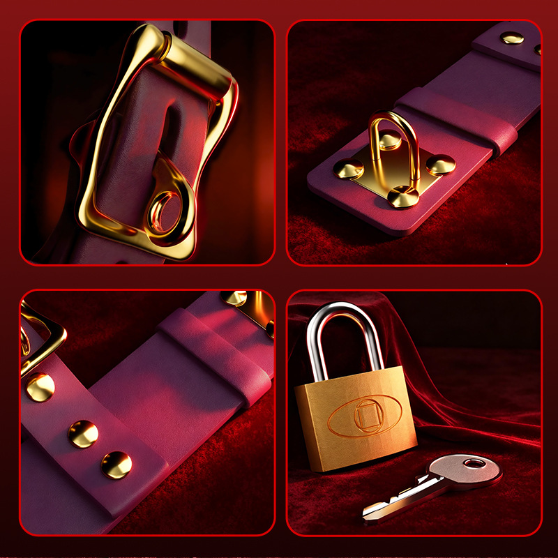 SM Bondage Set for Couples with Oral Ball, PU Leather Black or Purple - Image 4