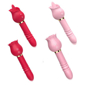Afiya Rose Telescopic Tongue-Licker Vibrator with 12 Sucking Modes, Rose-Red Silicone-ABS Design